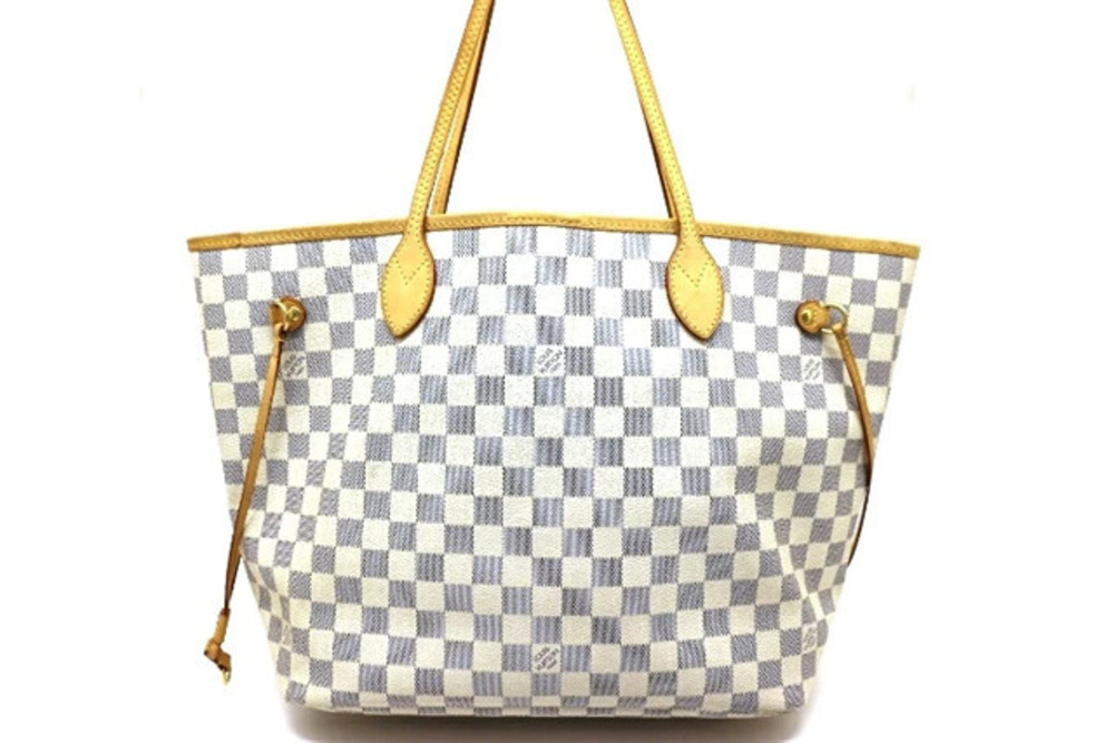 LOUIS VUITTON Neverfull Tote Bag Damier Azur White